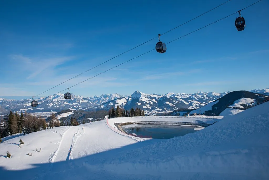 aerial cableway Hartkaiser mountain, ski resort Ellmau tirol in winter