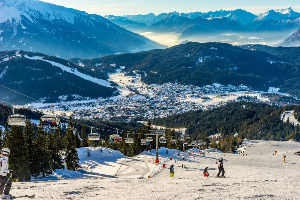 Skier skiing on Seefeld Ski Resort in winter